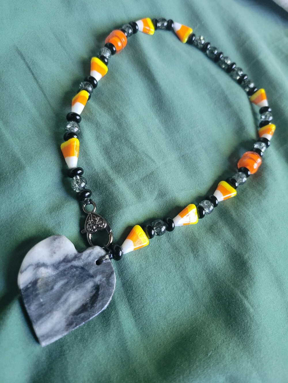 Artisan Handmade Glass And Stone Necklace With Clasp; Millefiore, Crackle